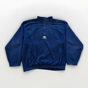 Vintage Umbro Fleece Men's XL Sweater Jacket Blue 1/4 Zip 90s Soccer Pullover